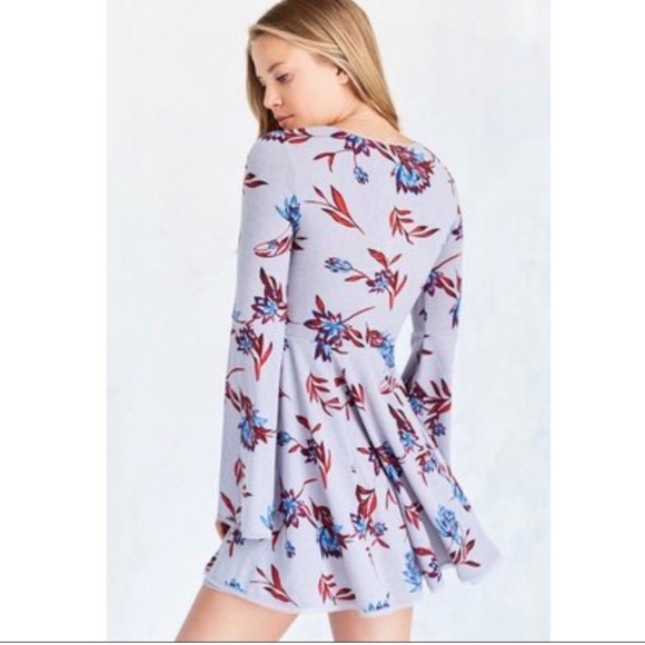 UO Kimichi Blue Floral Print V-Neck Purple Dress - Picture 3 of 11